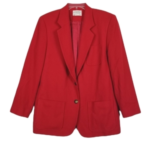 Vintage 80s Pendleton 100% Wool Blazer Red Gold Embossed Buttons Size 8 USA - Picture 2 of 16